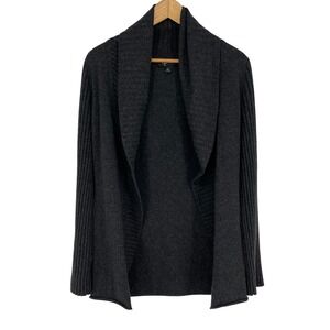 Aqua 100% Cashmere Shawl Collar Cardigan Dark Gray Ribbed Sleeve Women's Size S